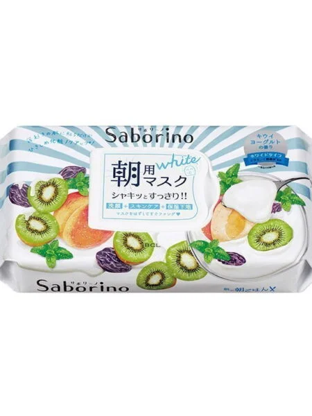 BCL Saborino Morning Care Whitening Face Mask - Kiwi & Yogurt, 28ct